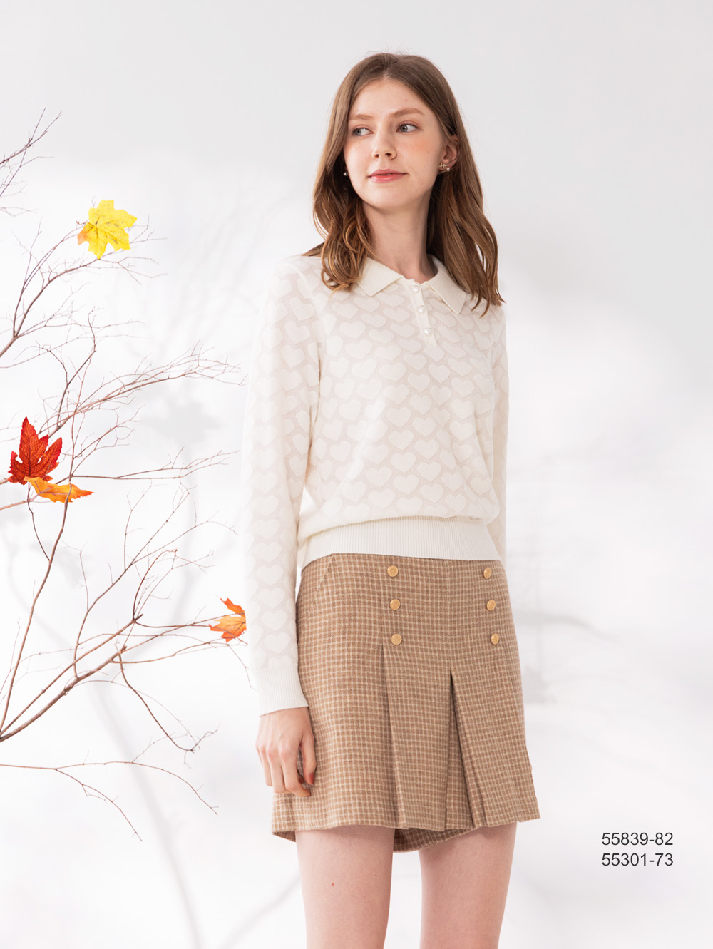 學院風打褶褲裙-淺卡其