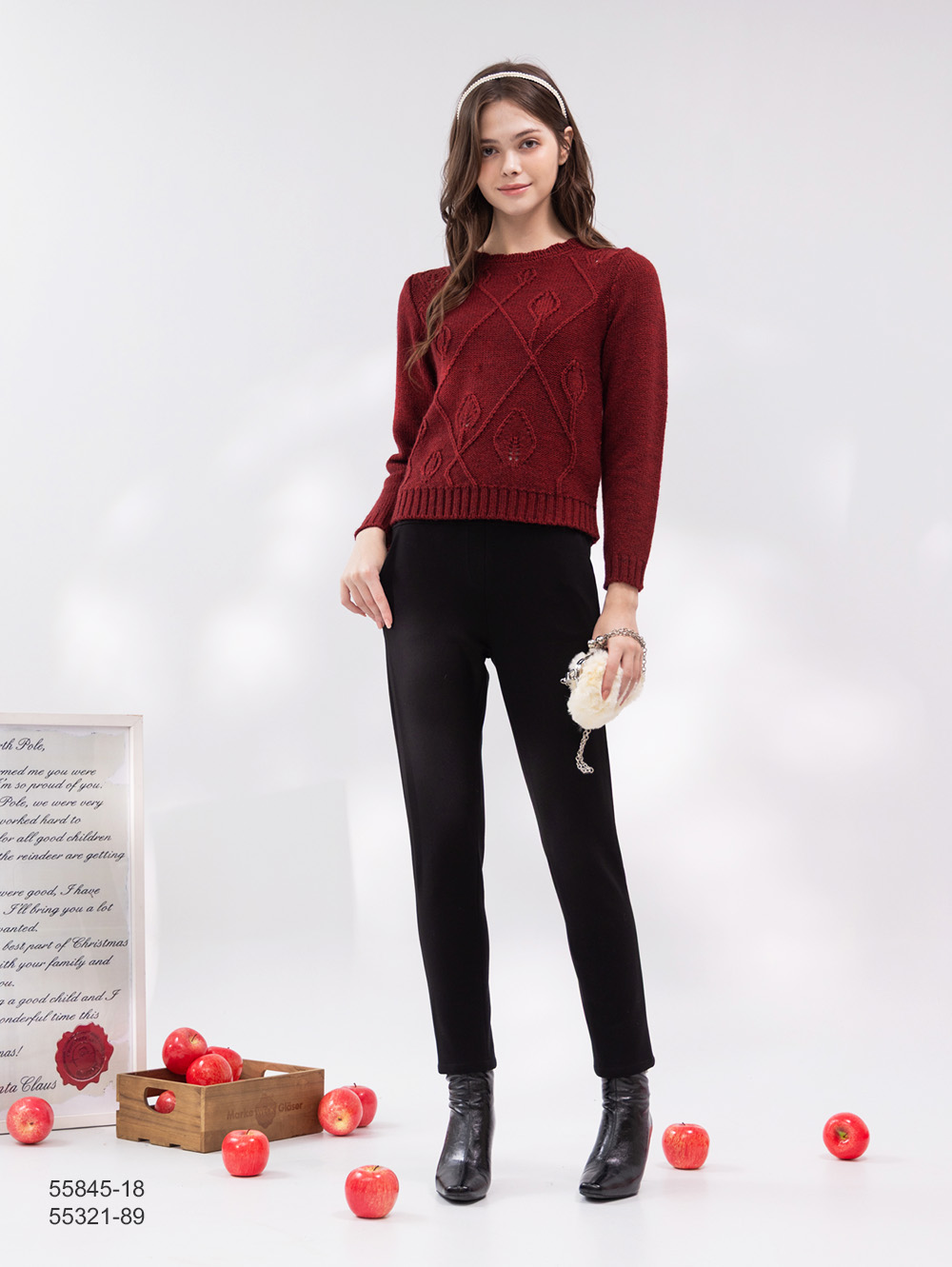 內刷毛彈力貼腿褲-黑色