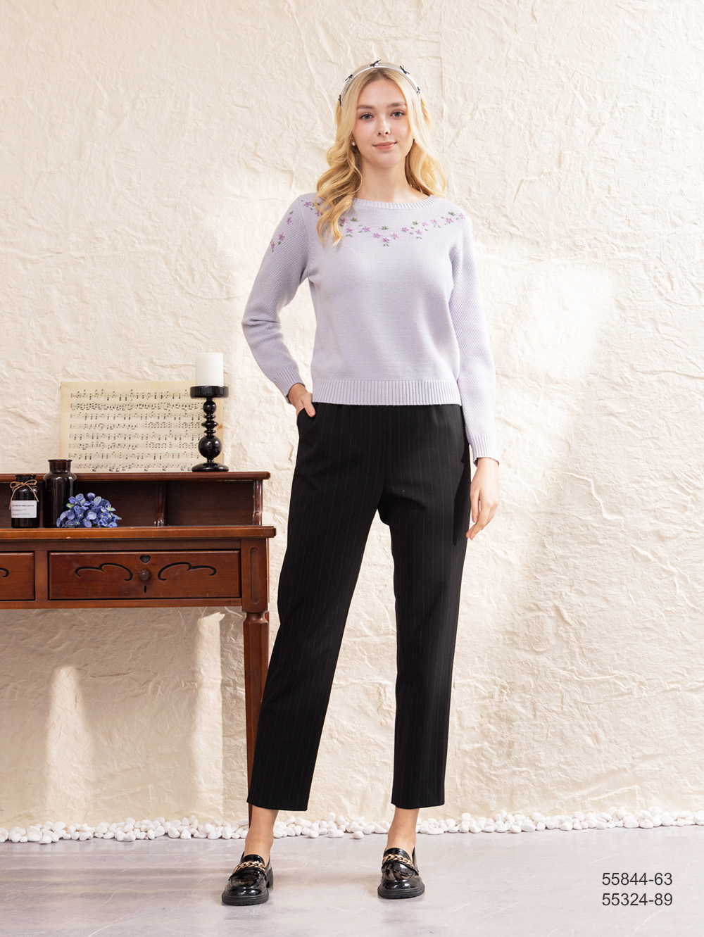 質感條紋窄管褲-黑色