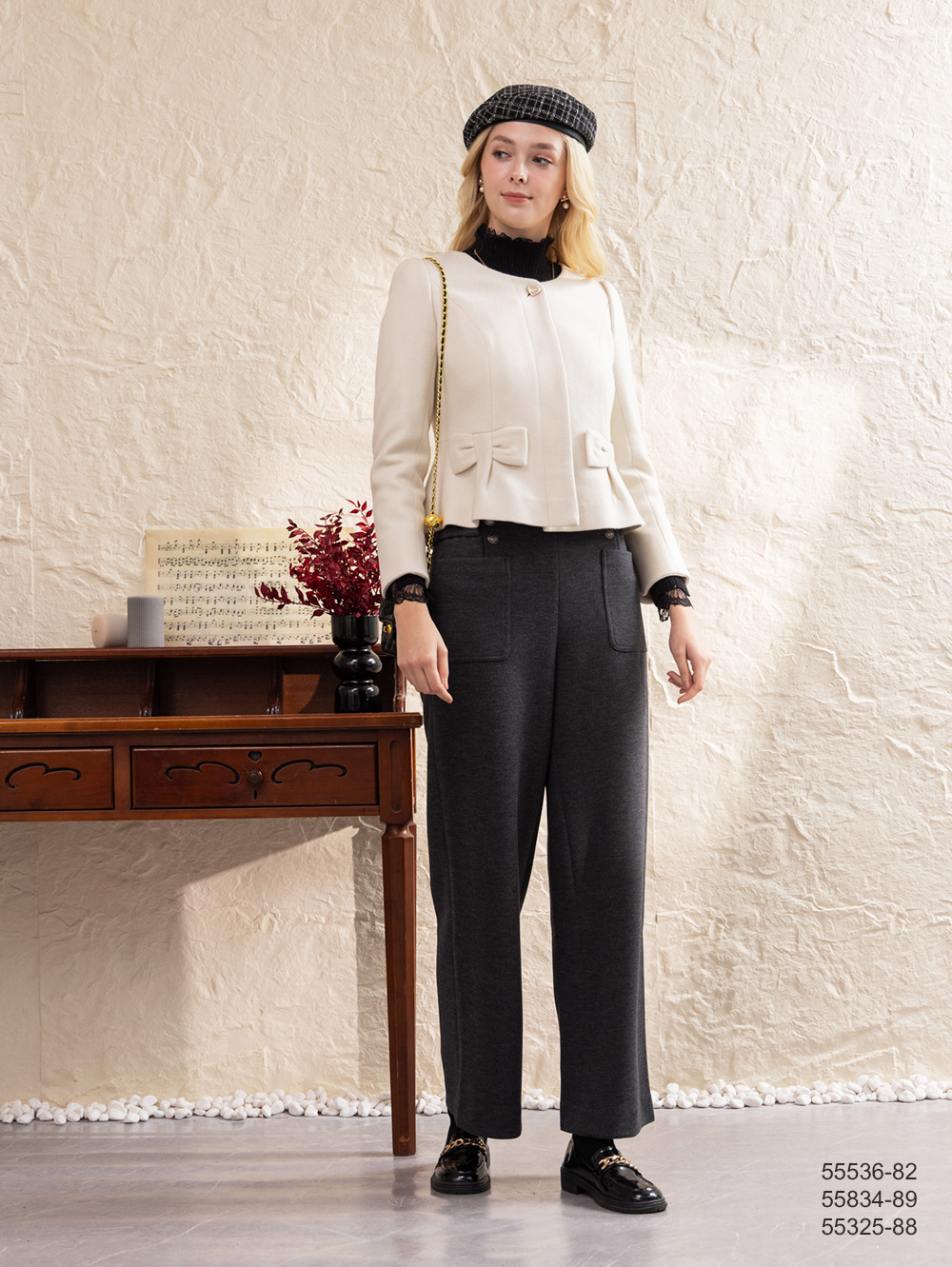 率性彈力寬管褲-深灰