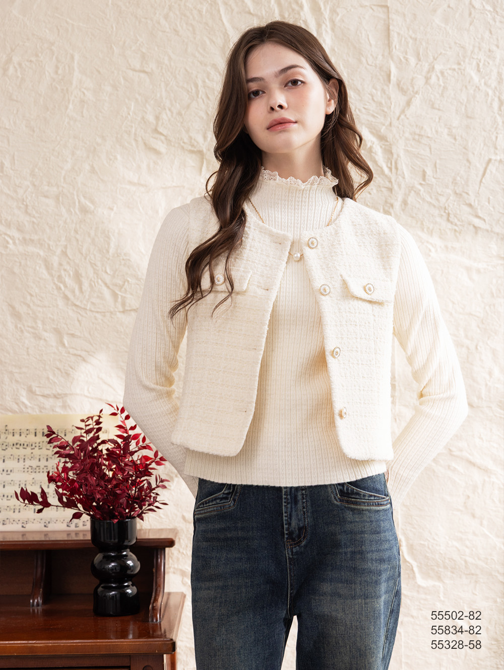 暖暖花呢背心-淺米白