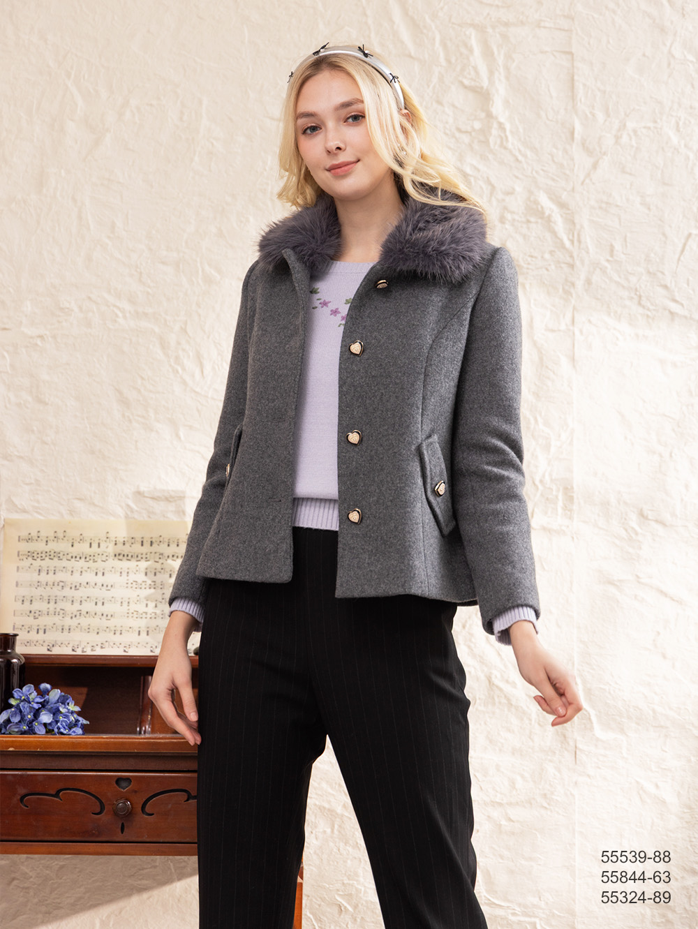 冬日序羽毛領外套-深灰