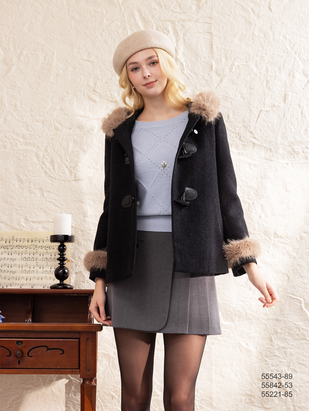 雪域祕境毛領外套-黑色