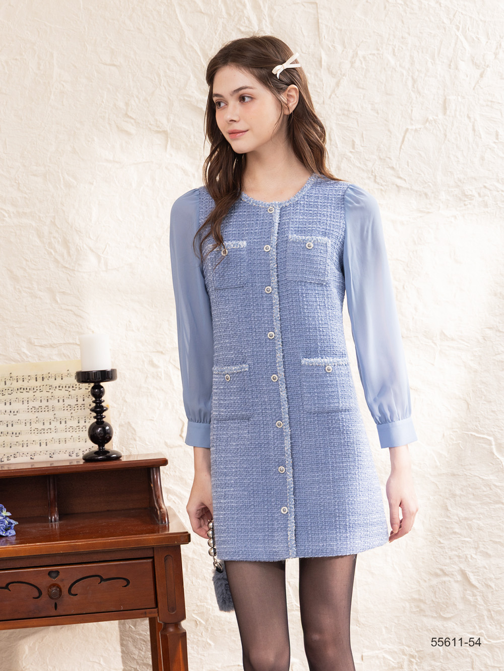 藍調小香風洋裝-藍色