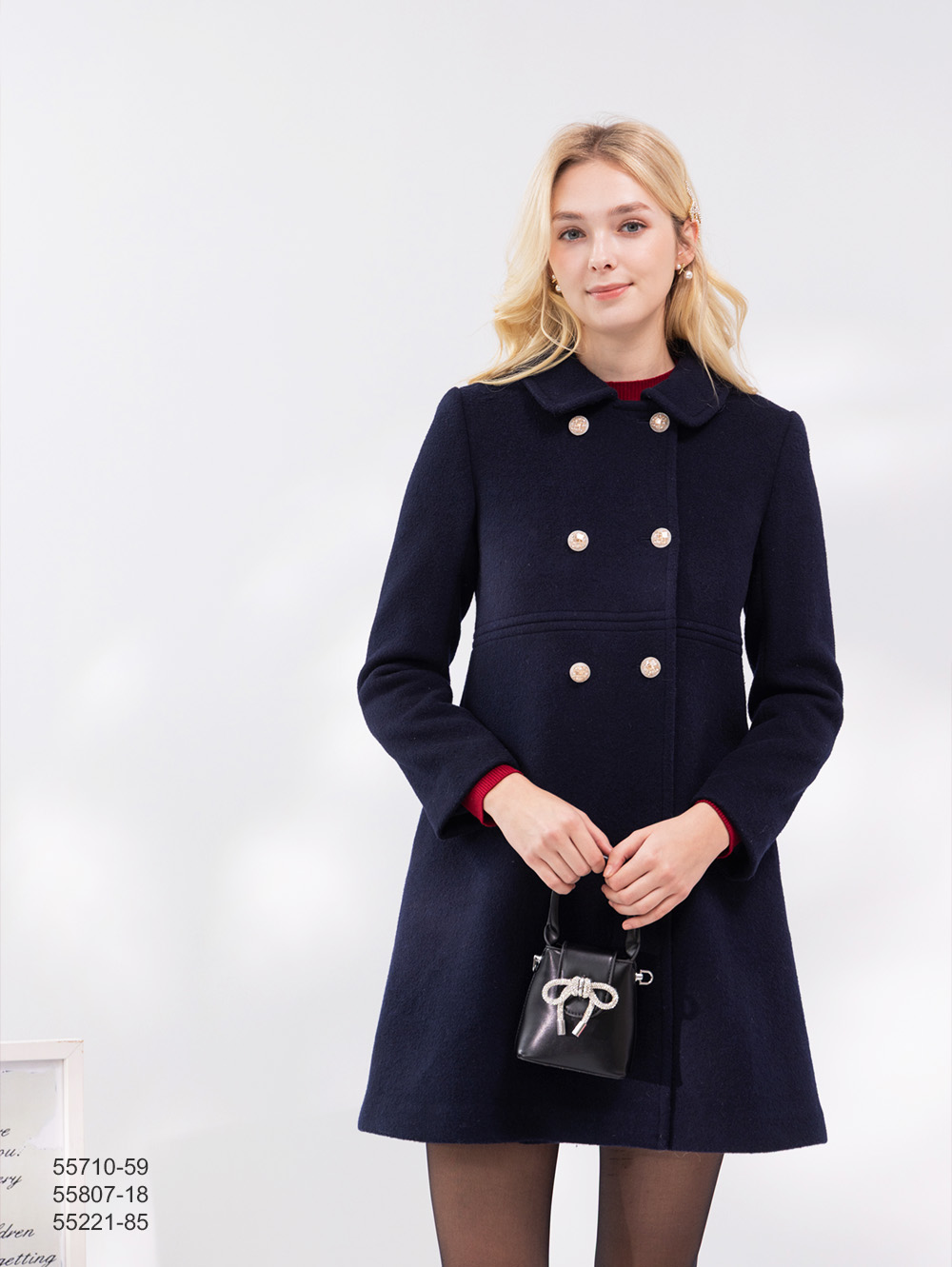 甜美娃娃領大衣-夜藍色