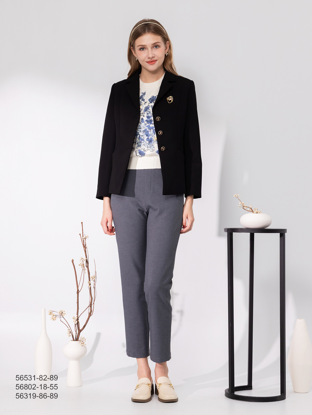 雅緻腰飾直筒褲-灰色