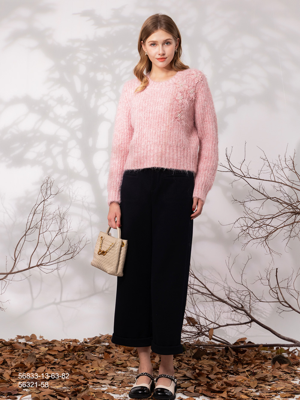 都會質感內磨毛寬褲-藍色