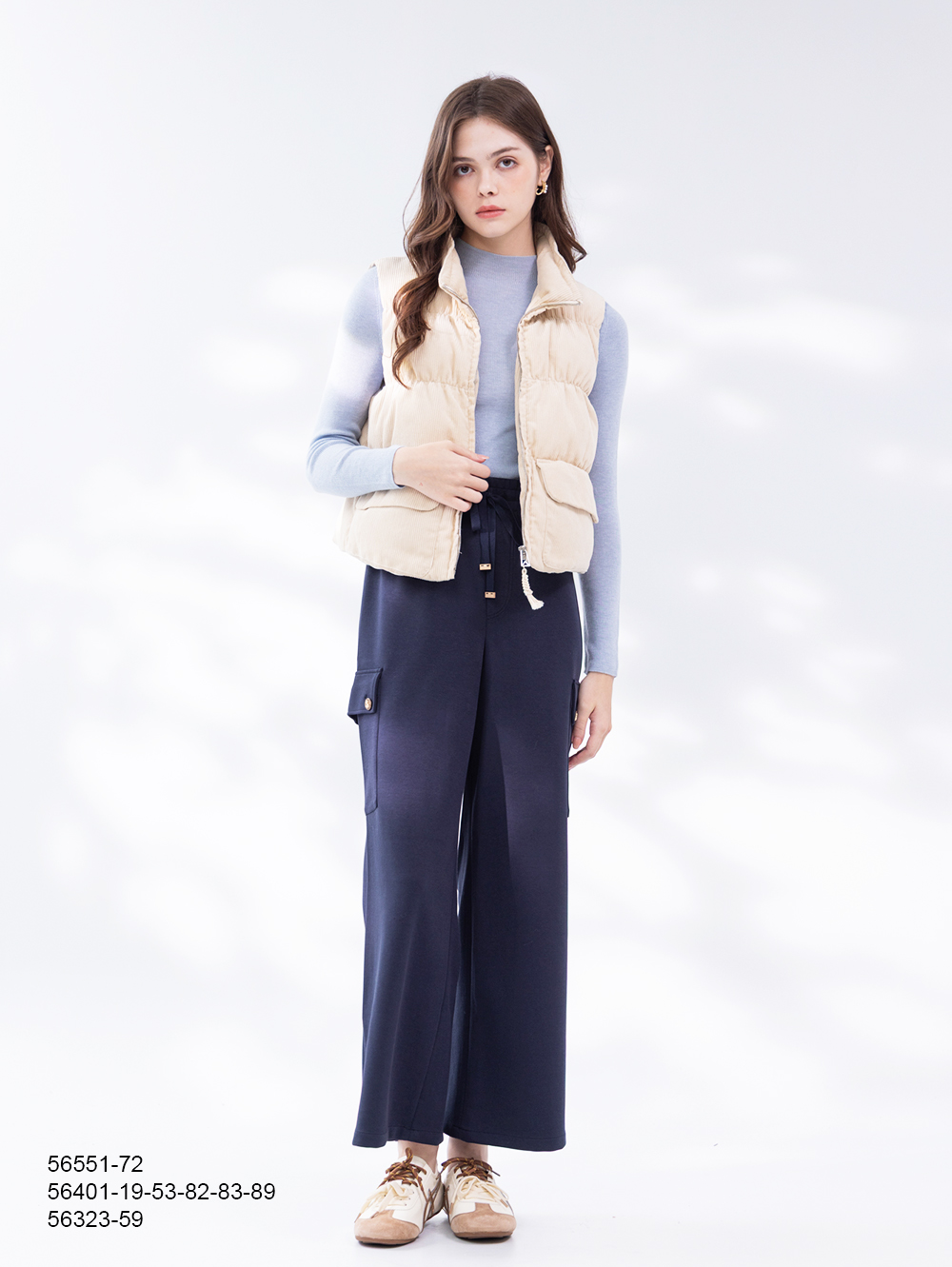 休閒簡約棉寬褲-夜藍色