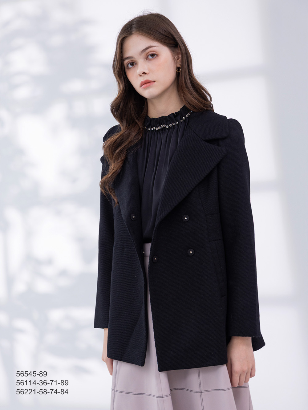 都會翻領羊混紡外套-黑色