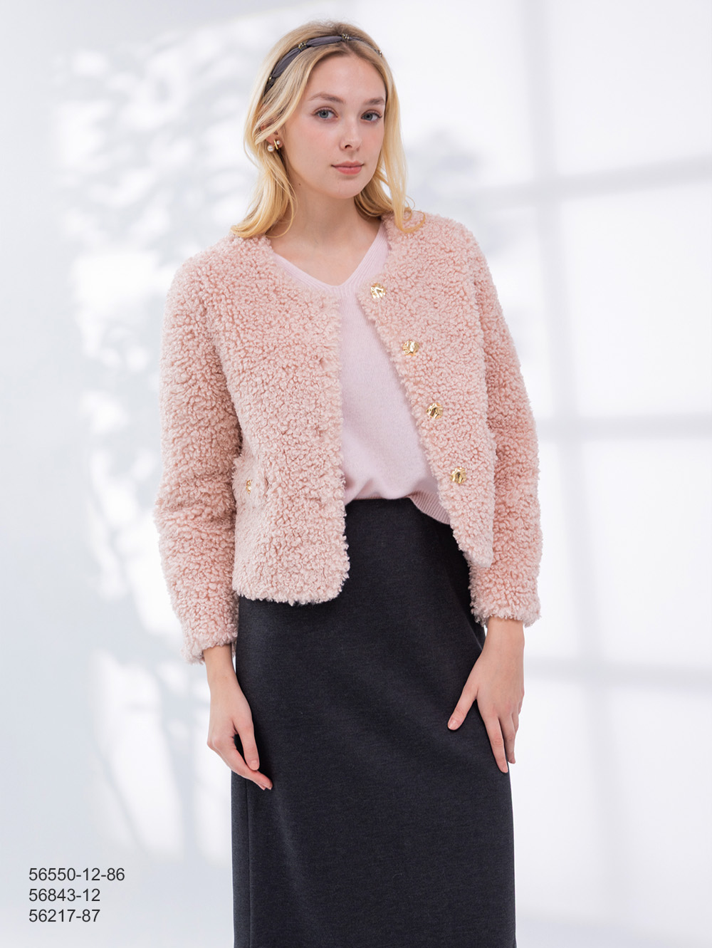 仿羊捲毛麂皮絨外套-粉色