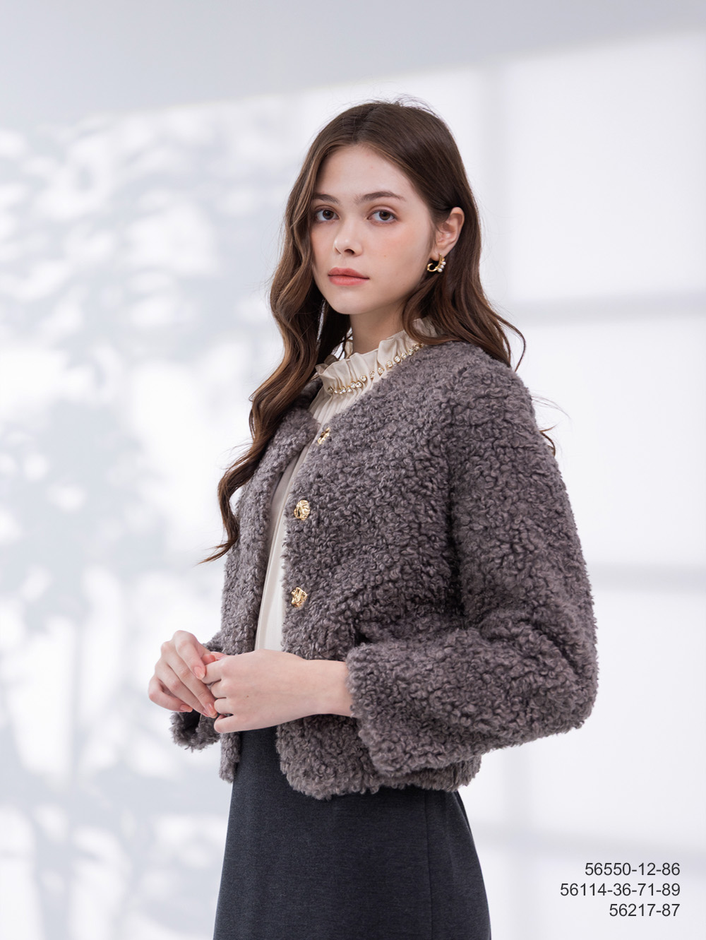 仿羊捲毛麂皮絨外套-深灰