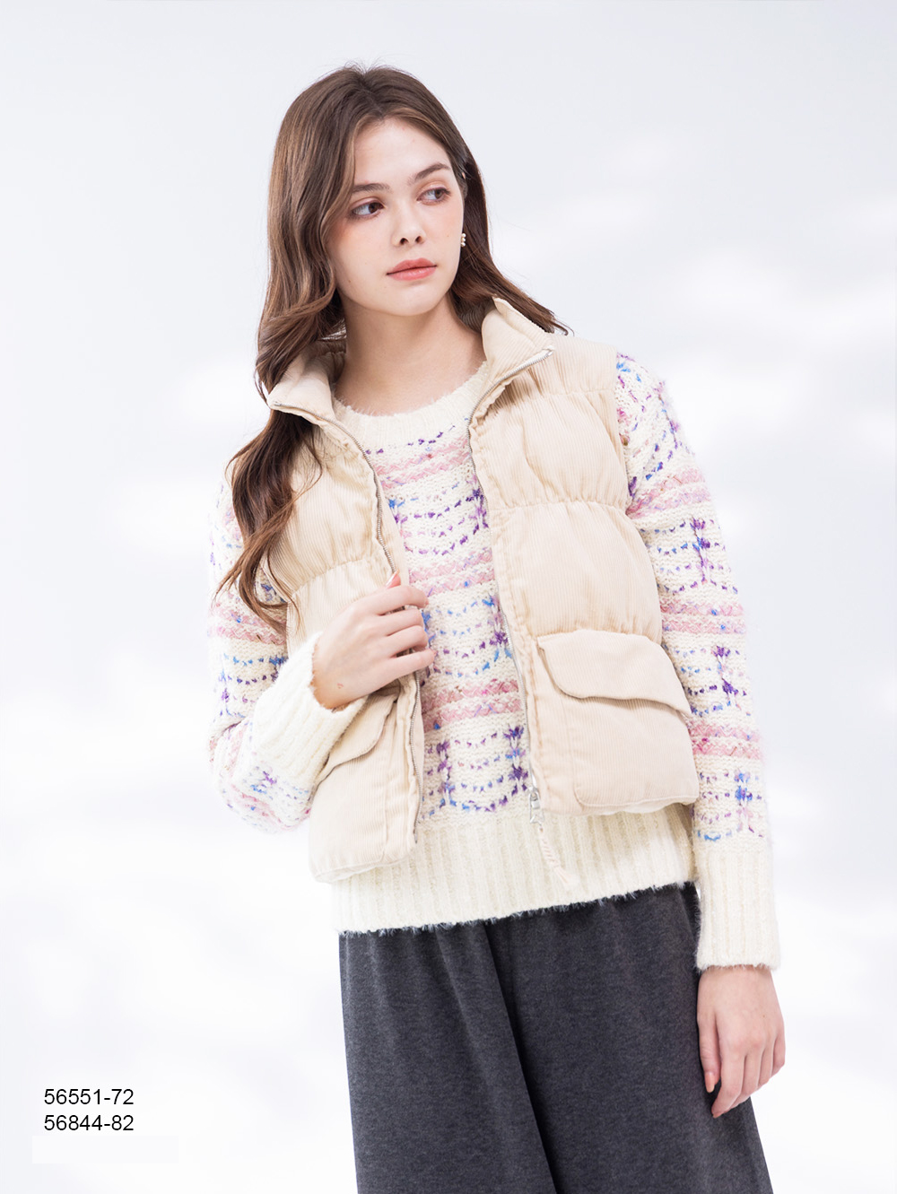 立領鋪棉背心-淺卡其