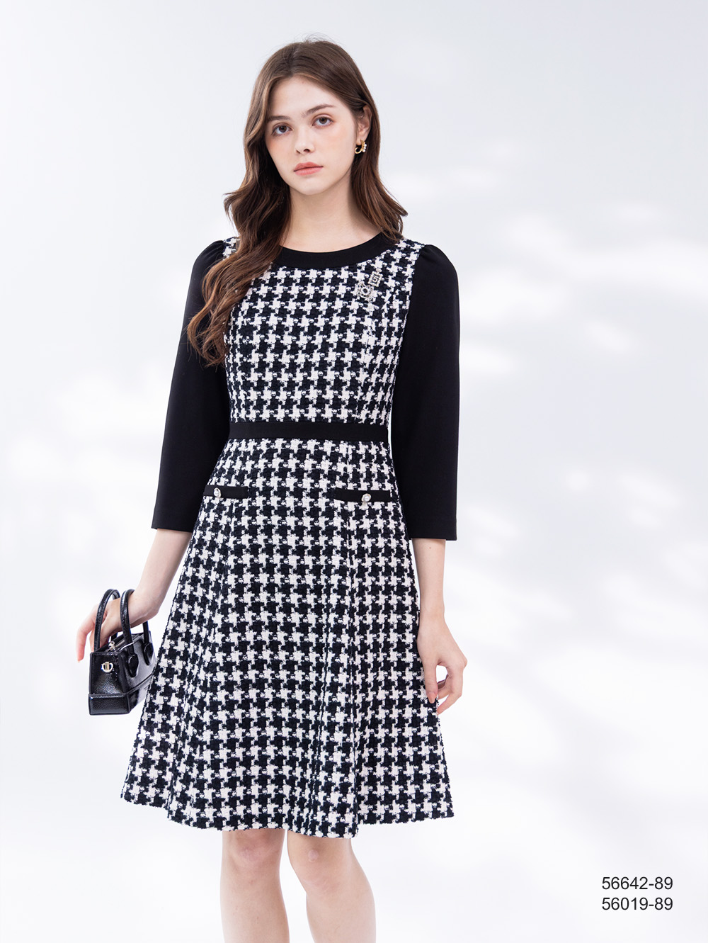 高雅千鳥織紋洋裝-黑色