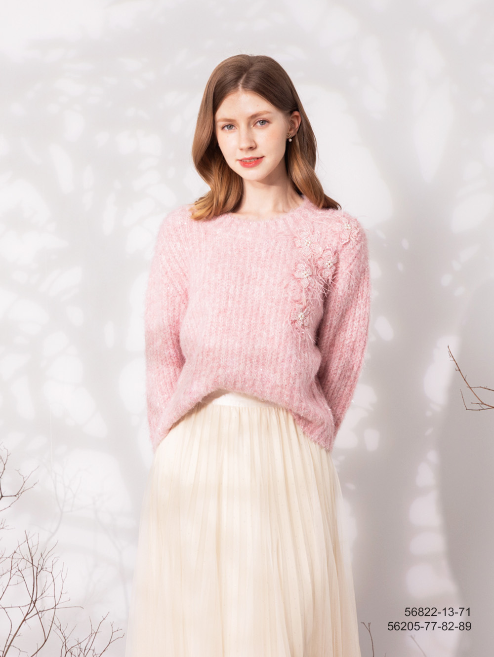 手勾感針織上衣-粉色