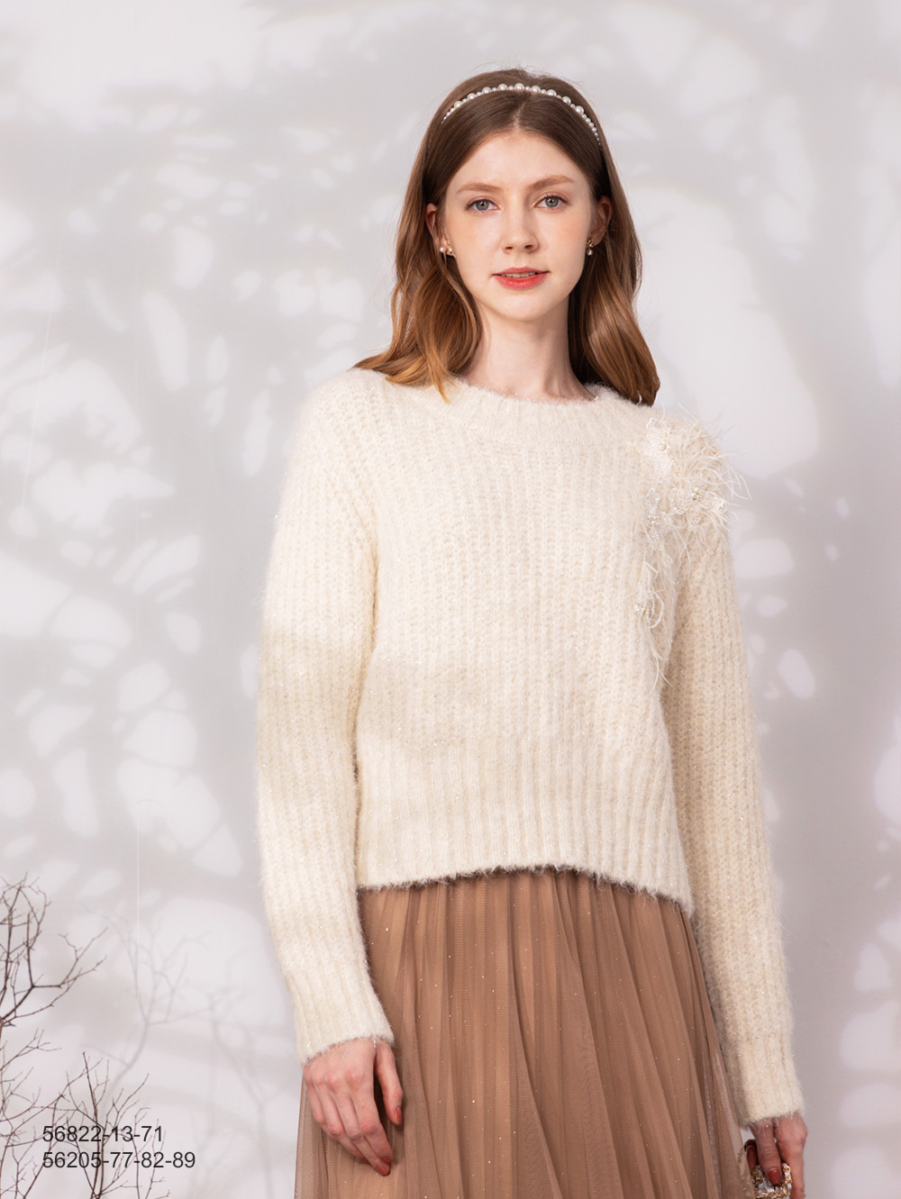 手勾感針織上衣-淺卡其