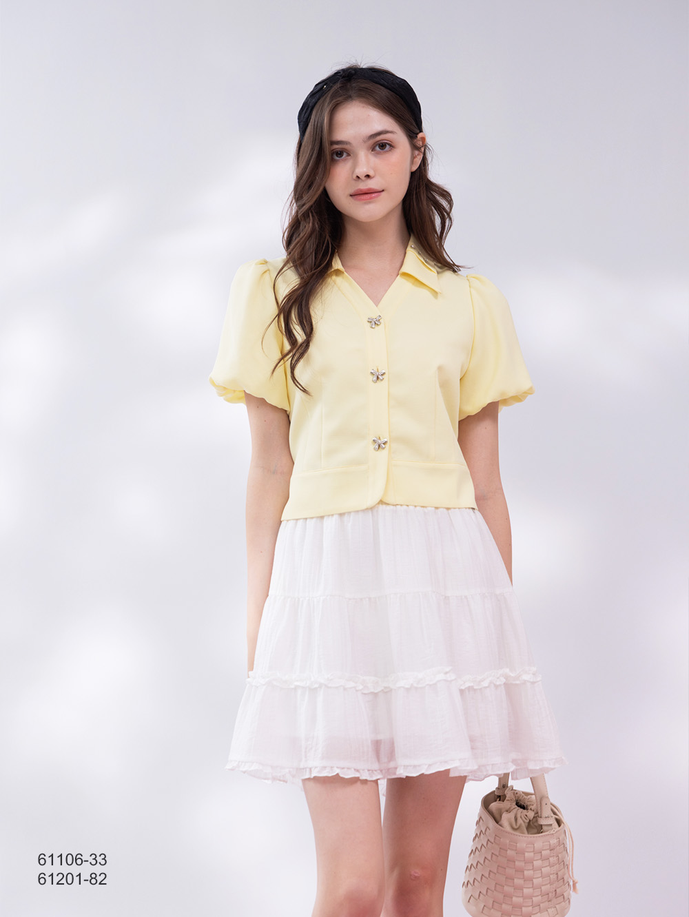 學院風公主泡袖襯衫-黃色