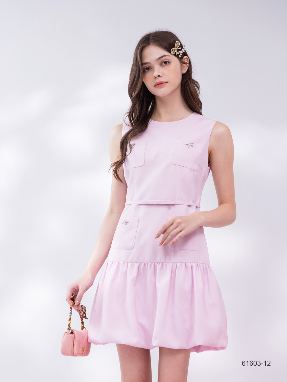 優雅芭蕾風花苞裙洋裝-粉色