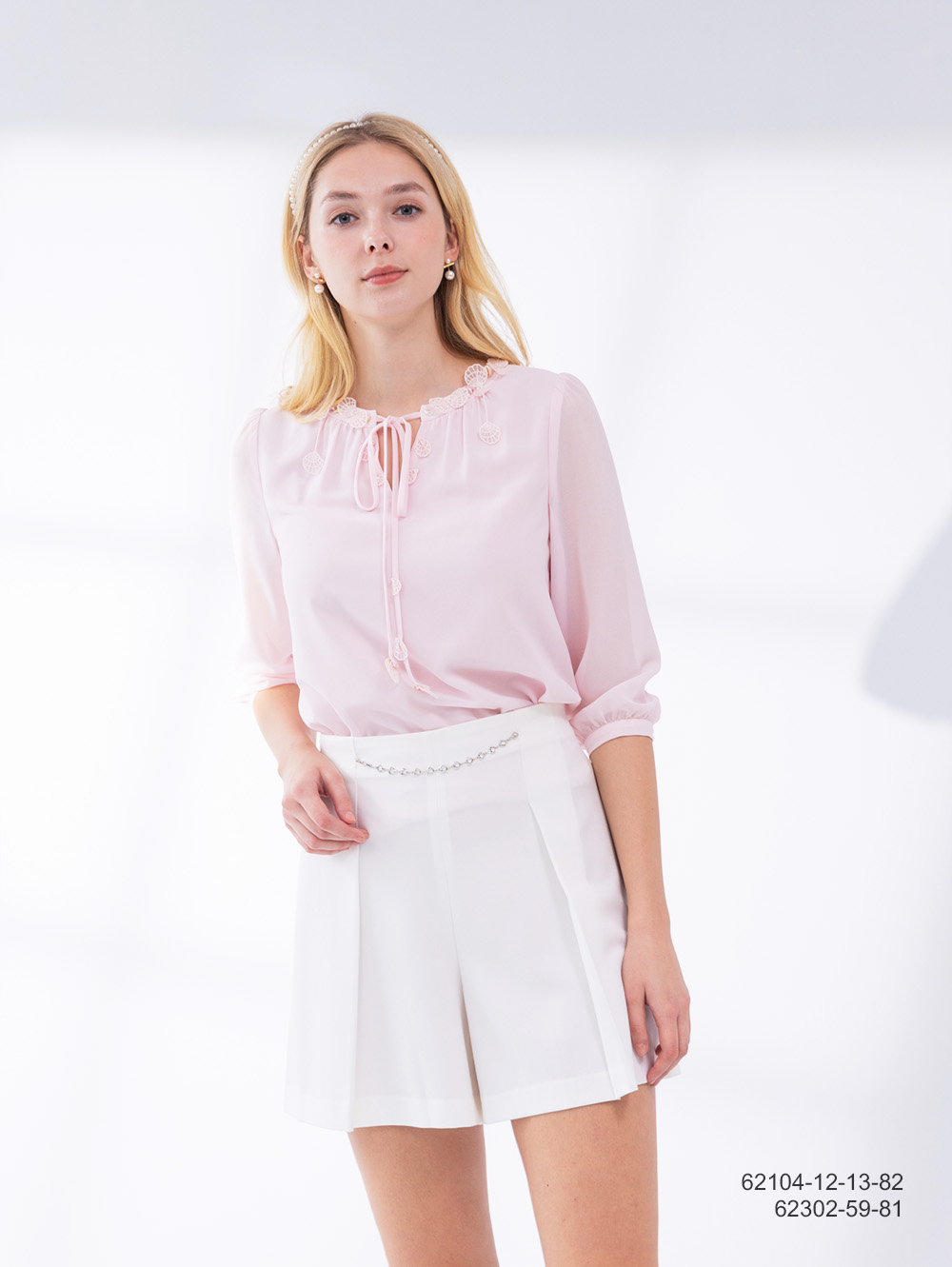 清新雪紡飾片上衣-粉色