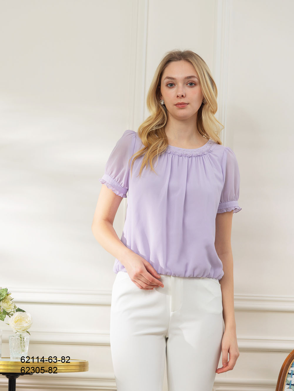 柔雅雪紡鑽珠上衣-紫色