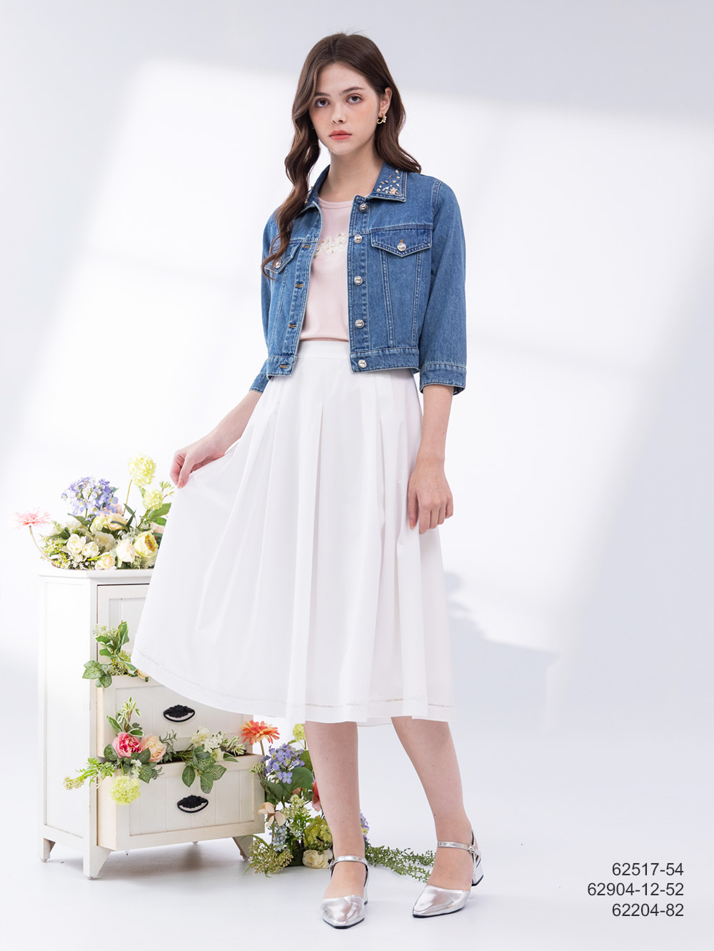 優雅修身A字裙-淺米白