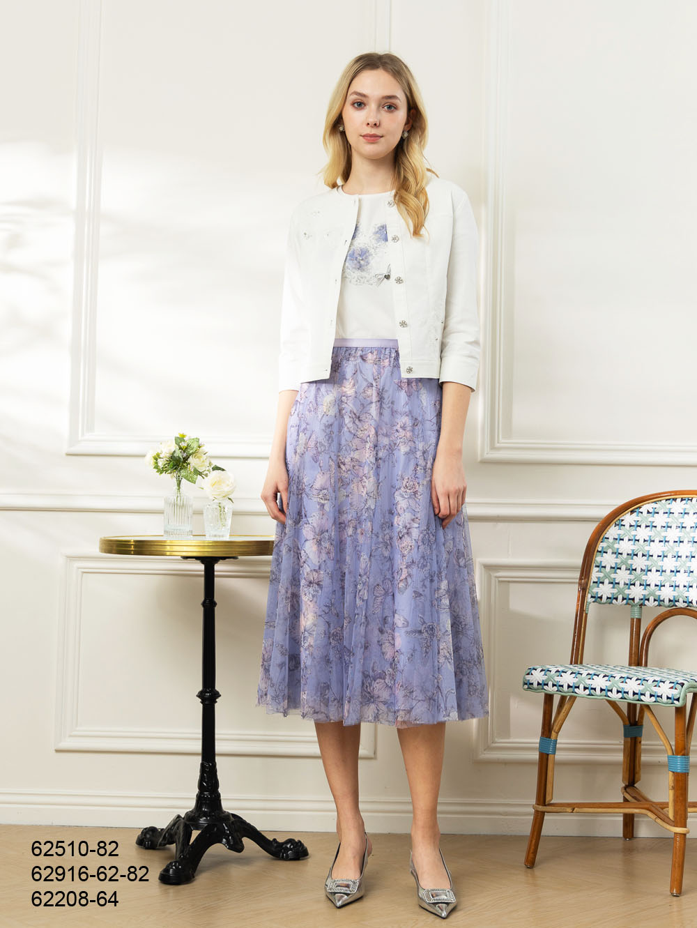 紫曜花影印花紗裙-紫色